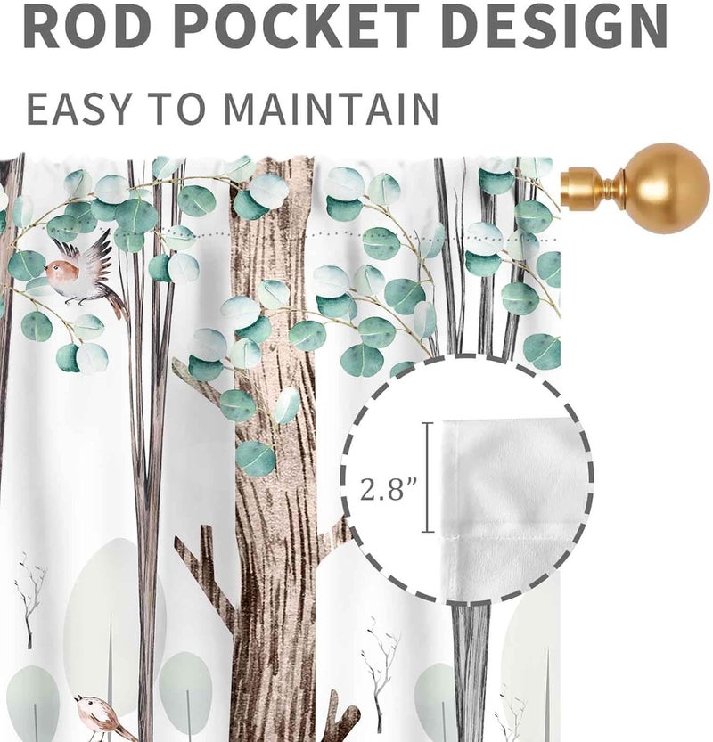 TKUYO Woodland Curtains for Kids Room Nursery, Rustic Woodland Wild Animals Watercolor Forest Bear Deer Fox Country Blackout Window Draeps for Baby Girls Boys Bedroom Living Room 2 Panels Set, 63"x72" Inch - Image 4